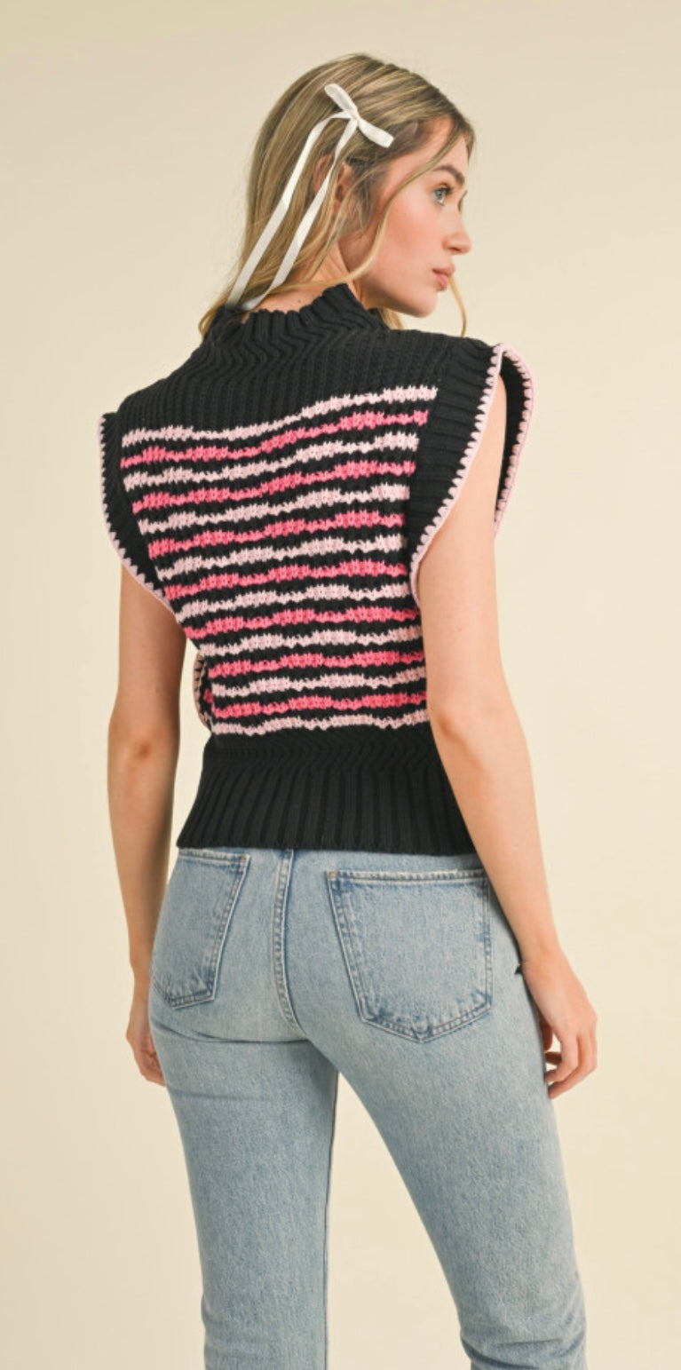 Kai Black & Pink Sweater Vest