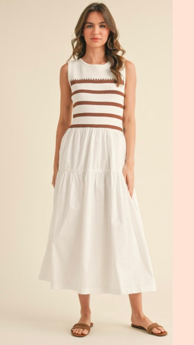 Mayra Brown Striped Midi Dress