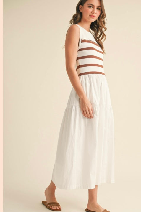 Mayra Brown Striped Midi Dress
