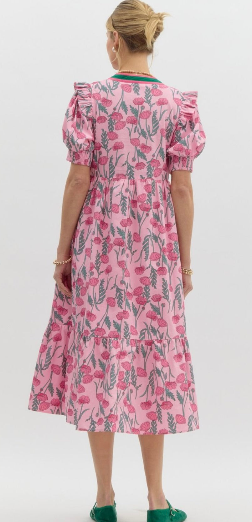 Jolie Pink Floral Print Midi Dress