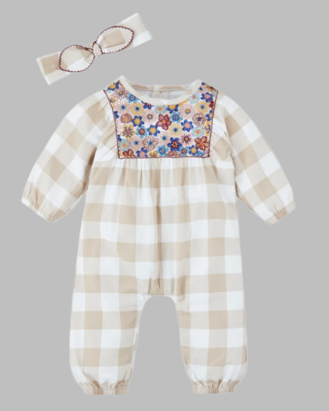 Mud Pie Neutral Checked Longall Outfit