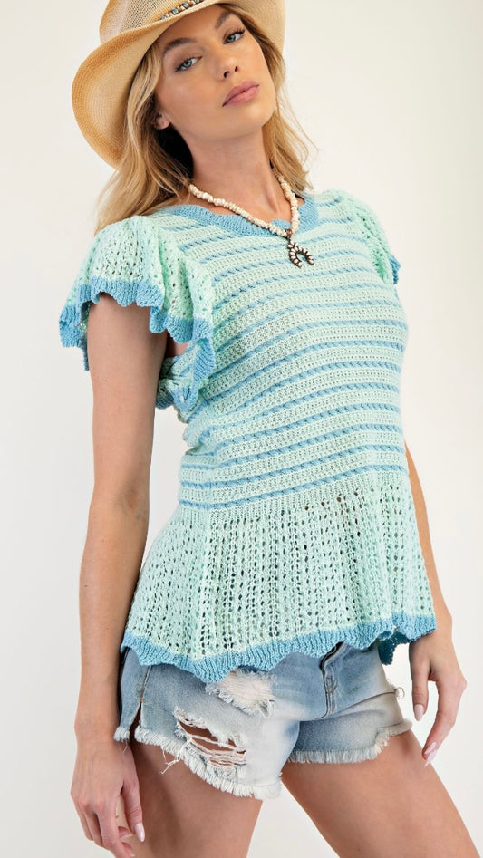 Cynthia Mint Blue Strip Knit Top