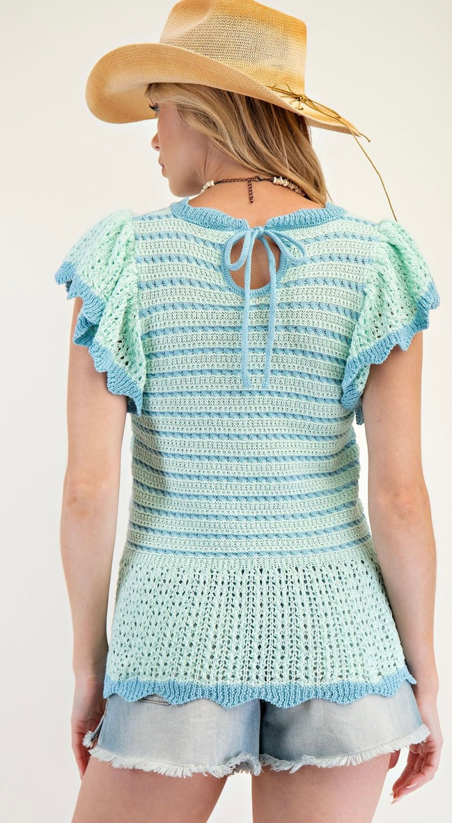 Cynthia Mint Blue Strip Knit Top