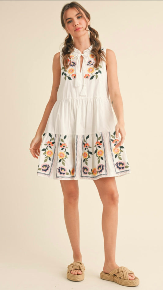 Kensley White Floral Embroidered Mini Dress