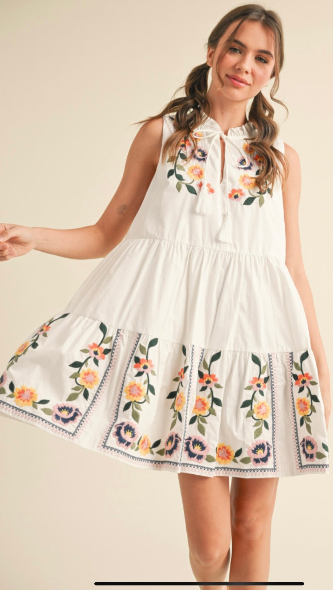 Kensley White Floral Embroidered Mini Dress