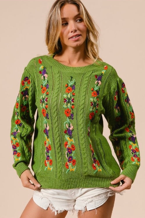 Lindy Olive Green Flower Sweater