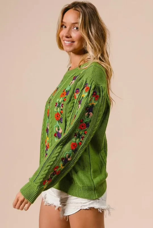 Lindy Olive Green Flower Sweater