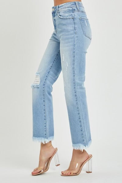 Risen High Rise Crop Bootcut Light Wash Jeans