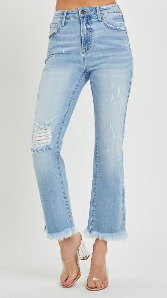 Risen High Rise Crop Bootcut Light Wash Jeans