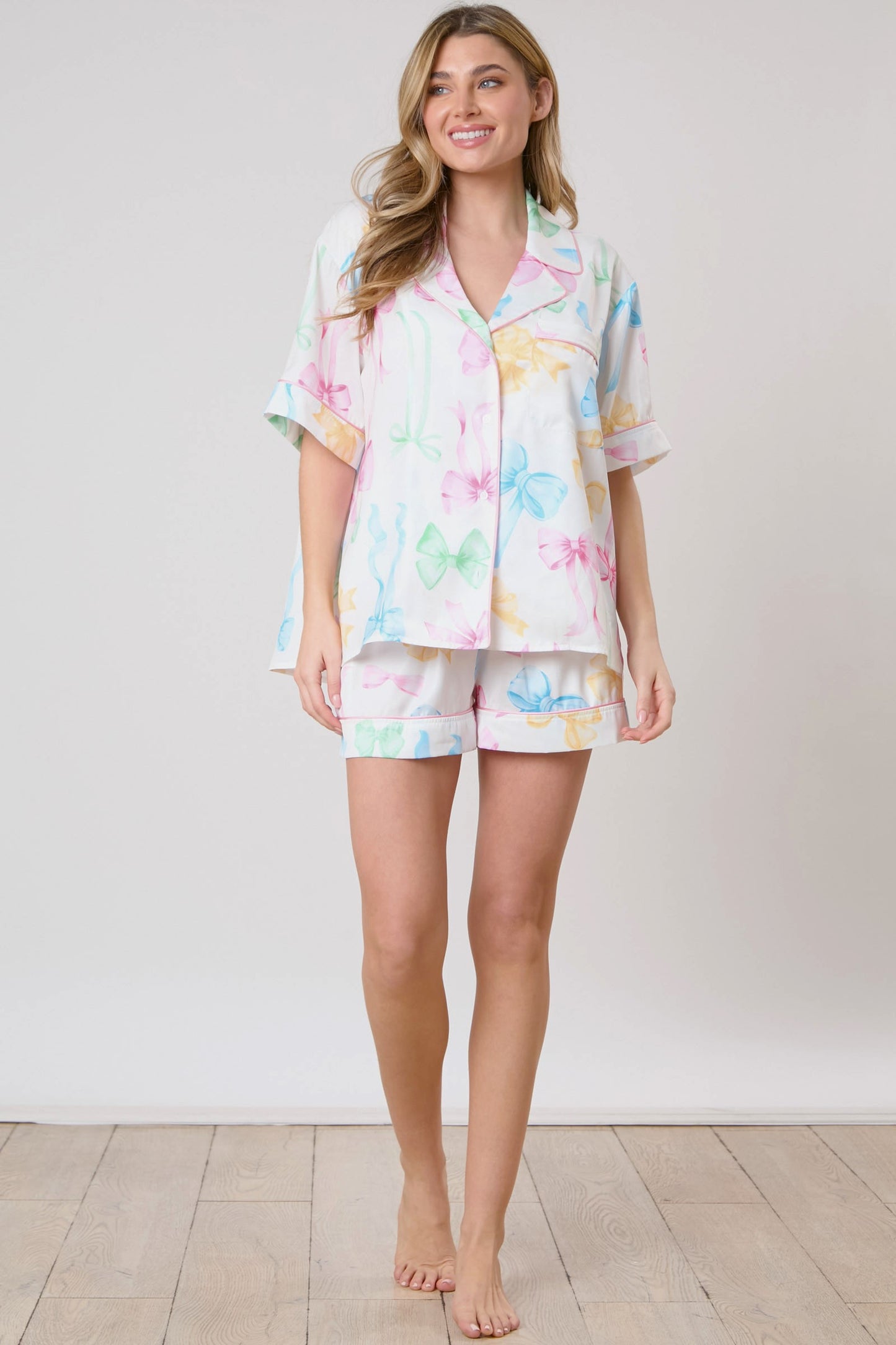 So In Love Satin Ribbon Print Pajamas