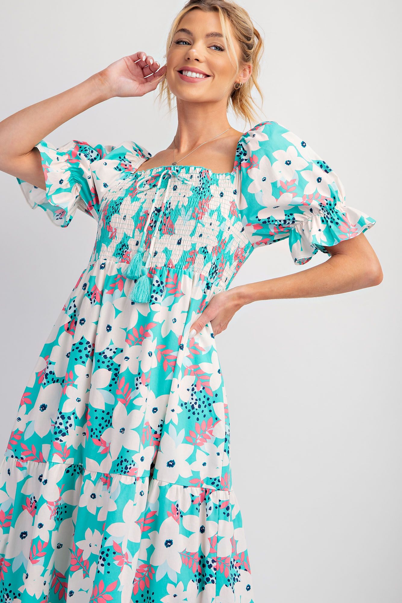 Just Beachy Short Sleeve Printed Poplin Dress