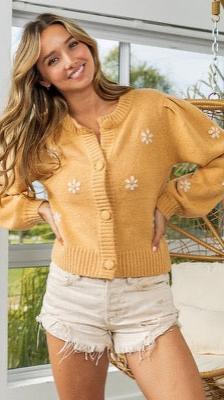 Shelby Yellow Flower Embroidered Sweater