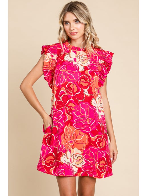 Take Me Out Pink and Red Floral Mini Dress