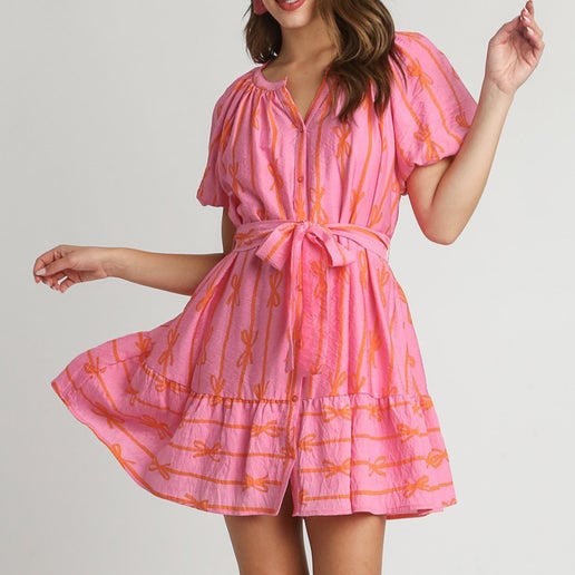 Bubbling Over Pink Bow Mini Dress