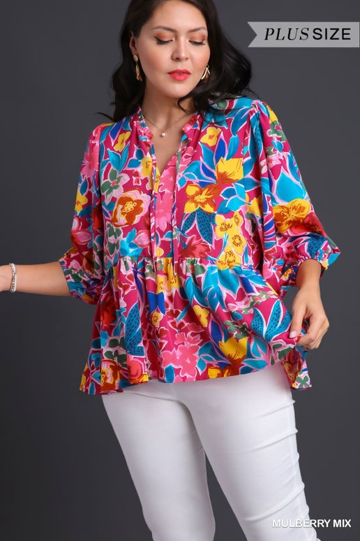 Umgee Mix Floral Plus Size Top