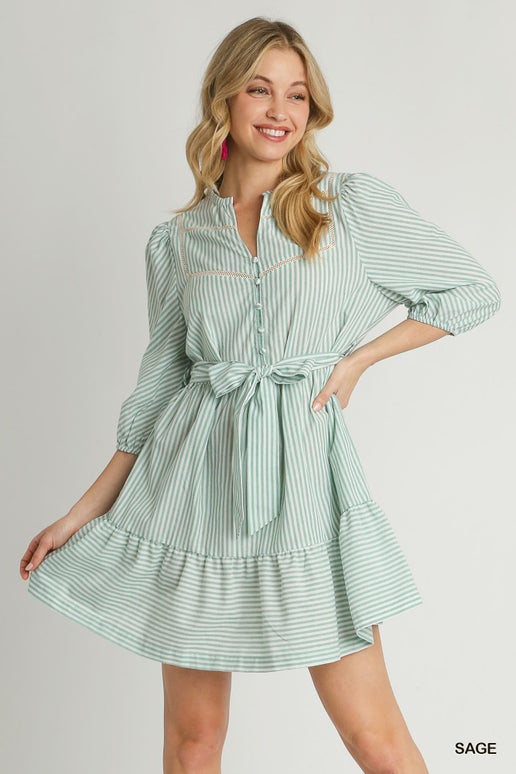 Bringing the Stripes Sage Striped Mini Dress